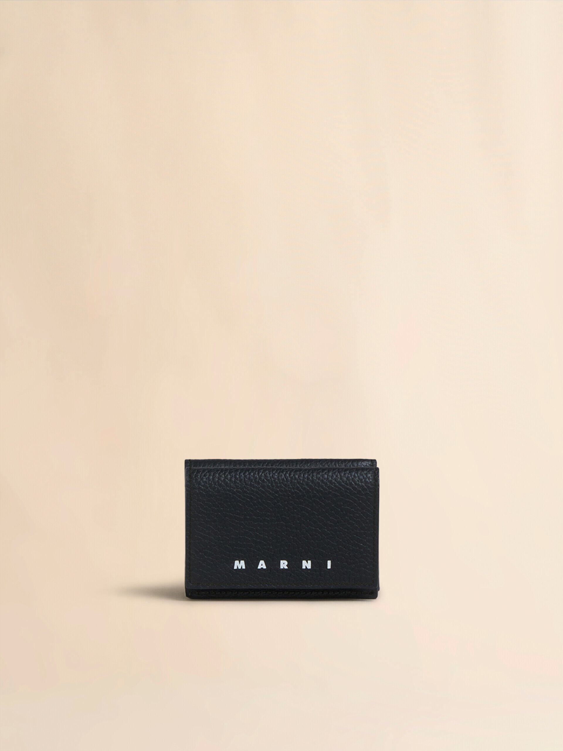 ブラック レザー製三つ折りウォレット | Marni