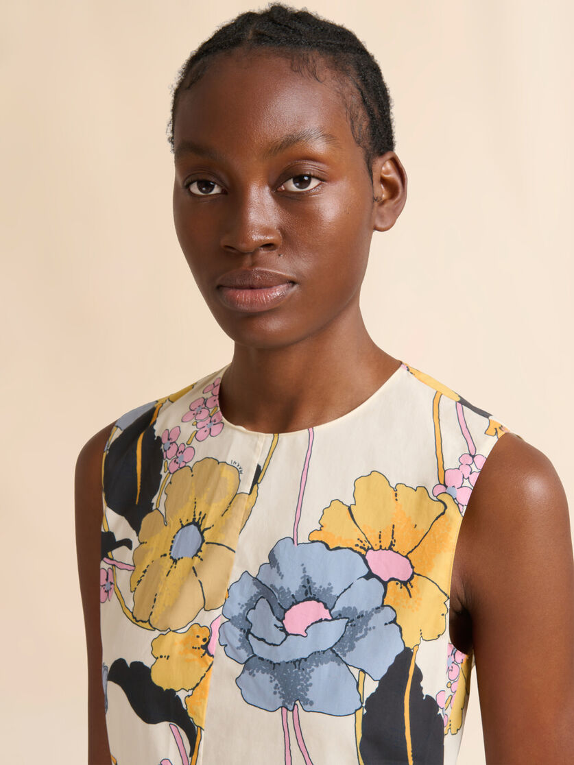 Cream poplin midi dress with Melodia print, Image 4