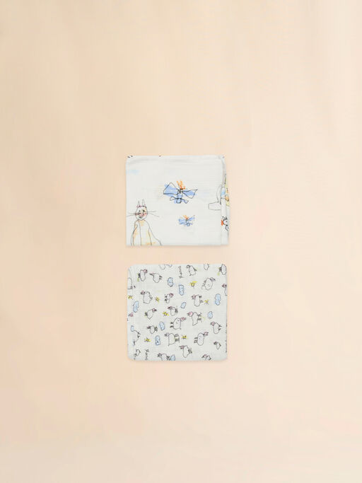 White cotton muslin set with hand-drawn prints - Other accessories