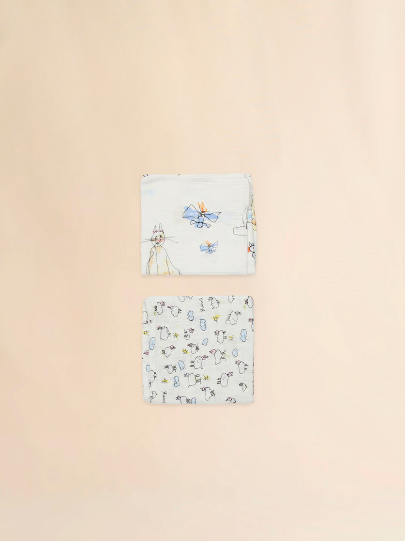 White cotton muslin set with hand-drawn prints, Image 1