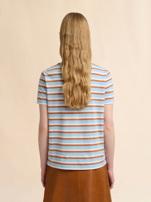 Blue and brown striped cotton T-shirt - T-shirts