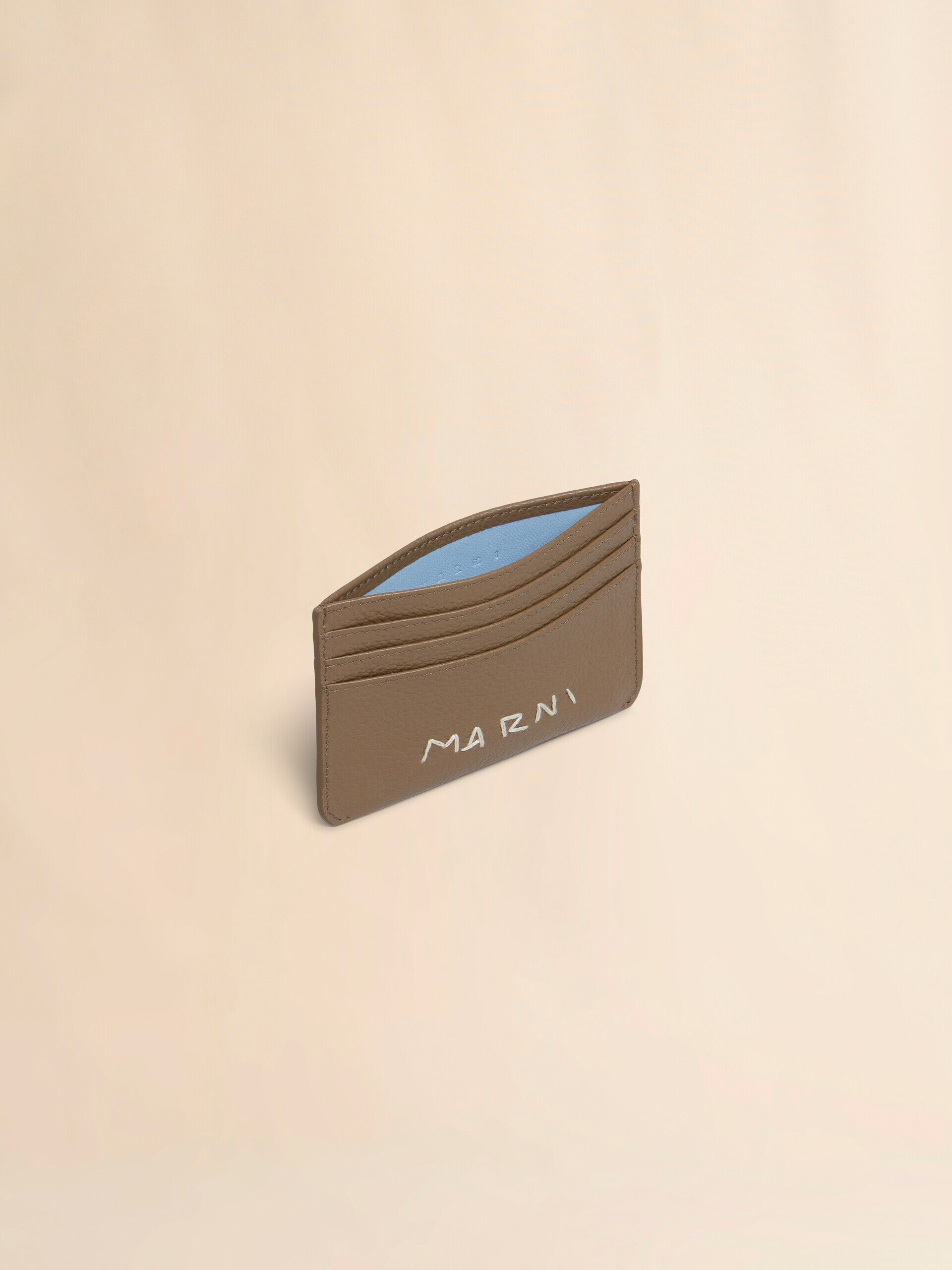 Brown leather cardholder with Marni Mending embroidery | Marni