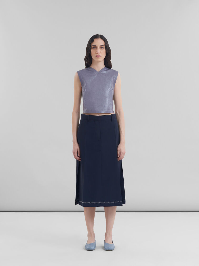 ディープブルー ウール製 ミディ丈スカート、プレスプリーツ | Marni 