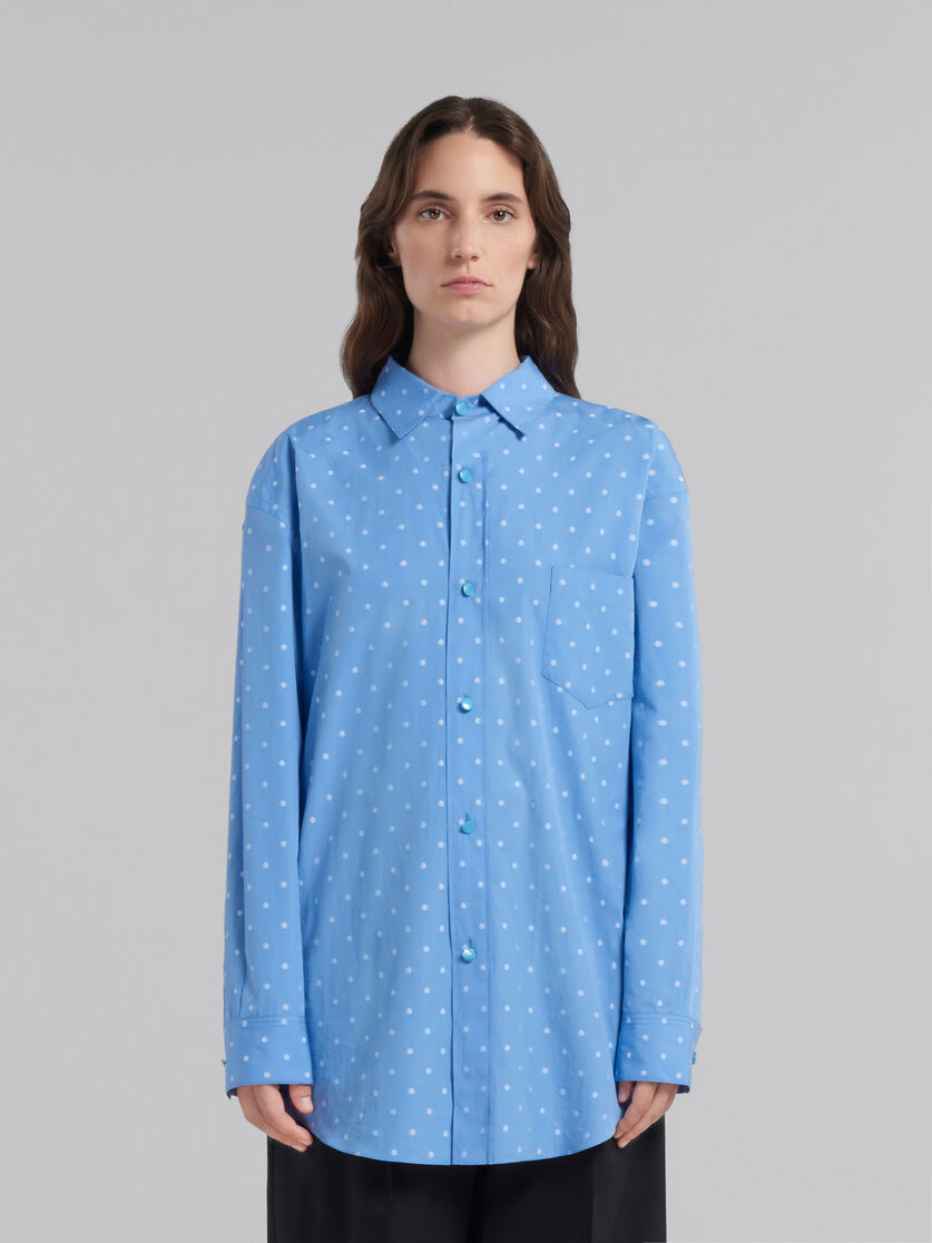 Light blue poplin shirt with polka dots - Shirts - Image 2