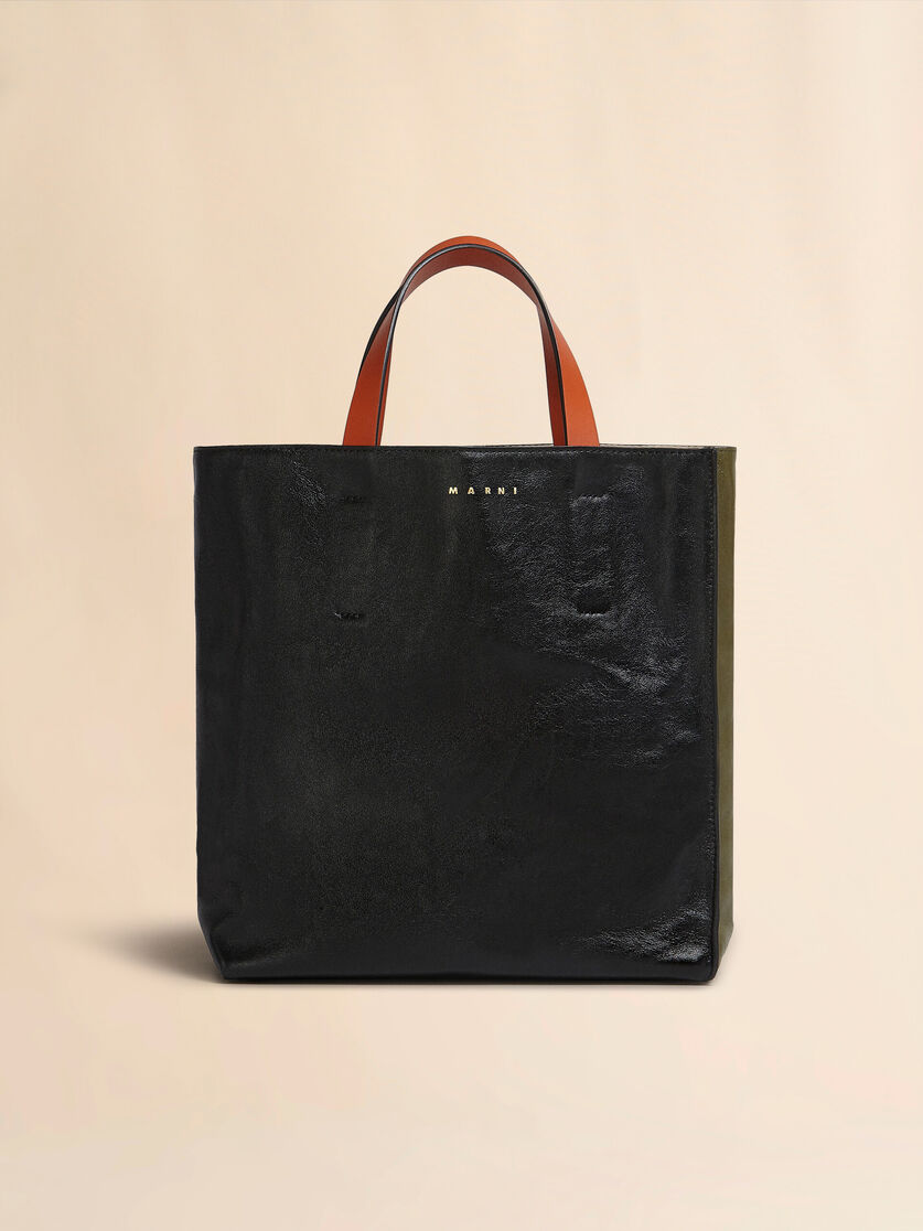 ブラウンとぺールブルーブラック タンブルレザー製MUSEO SOFTバッグ - ショッピングバッグ - Image 1