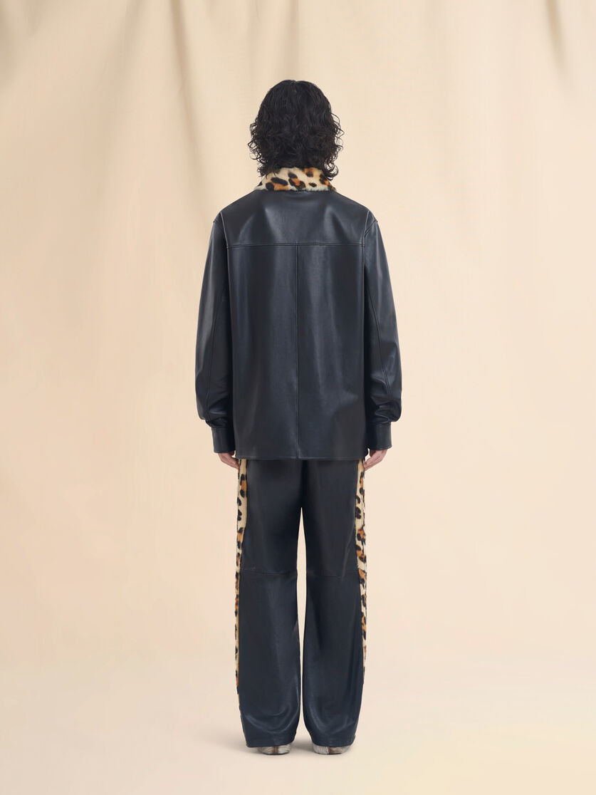 Nappa leather shirt with animalier shearling collar - Shirts - Image 3