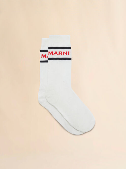 Calcetines blancos de algodón con puños con logotipo - Calcetines