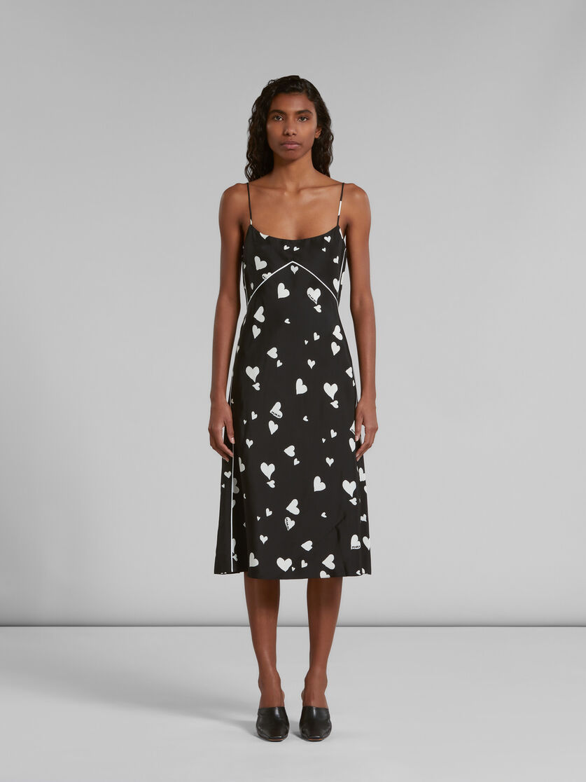 Black silk slip dress with Bunch of Hearts print - Dresses - Image 2