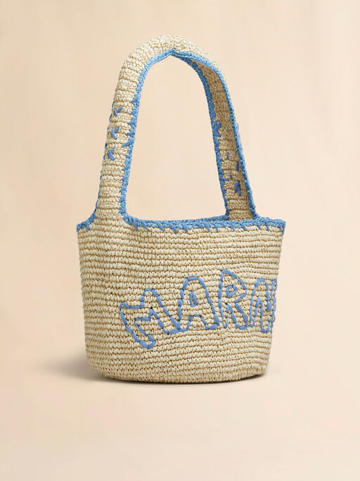 Mittelgroße Hobo-Tasche Nassa aus natürlichem und blauem Raffiabast - Schultertaschen