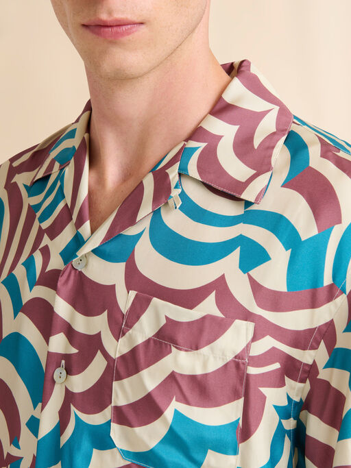 Brown and turquoise twill bowling shirt with Yoyo print - Shirts