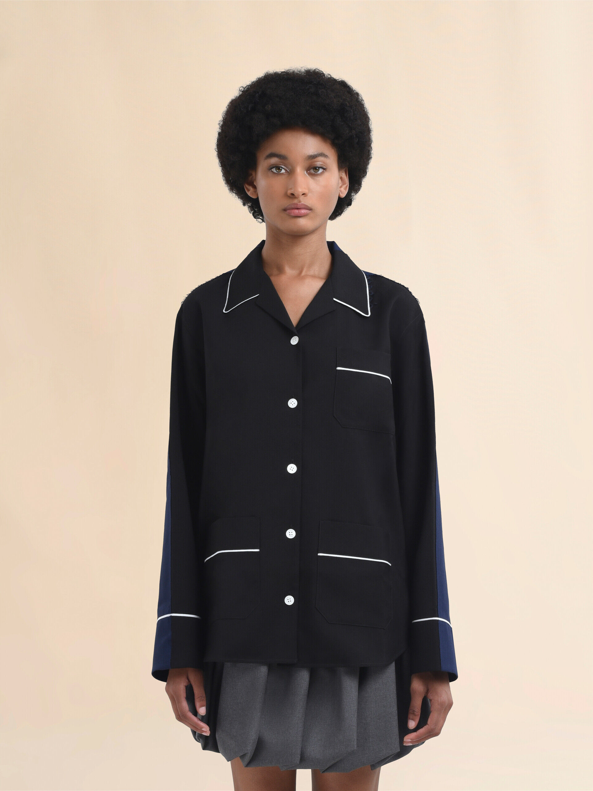 Black wool pyjama shirt with contrasting back | Marni