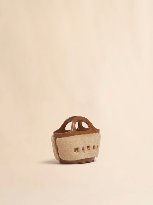 Tropicalia Mikro-Tasche aus Leder und Kunstfell in Beige - Handtaschen