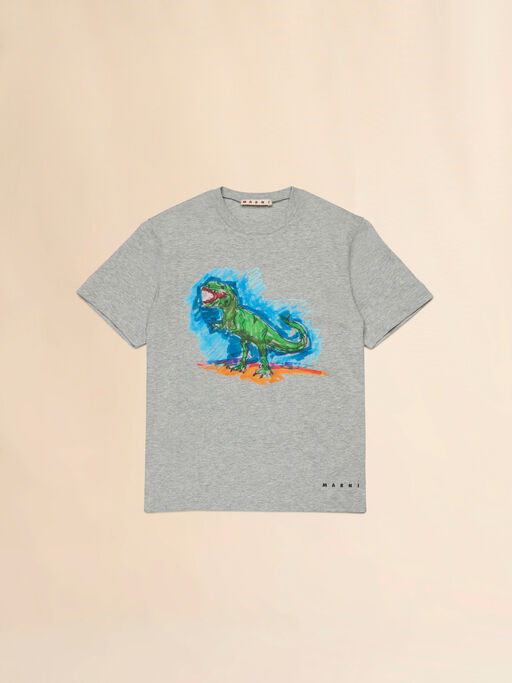 Gray cotton T-shirt with T-rex print - T-shirts