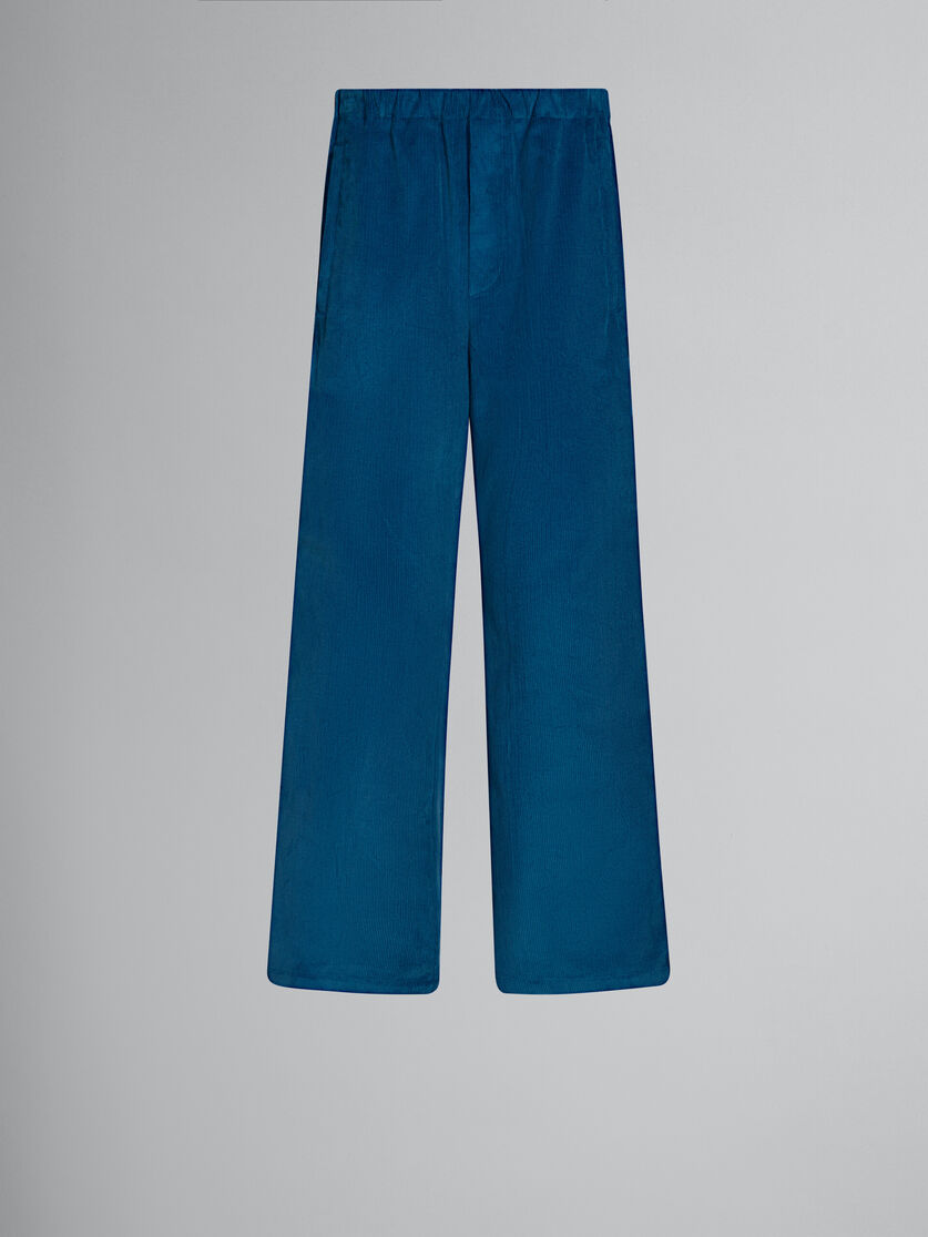 Blue corduroy track pants with side bands - Pants - Image 1