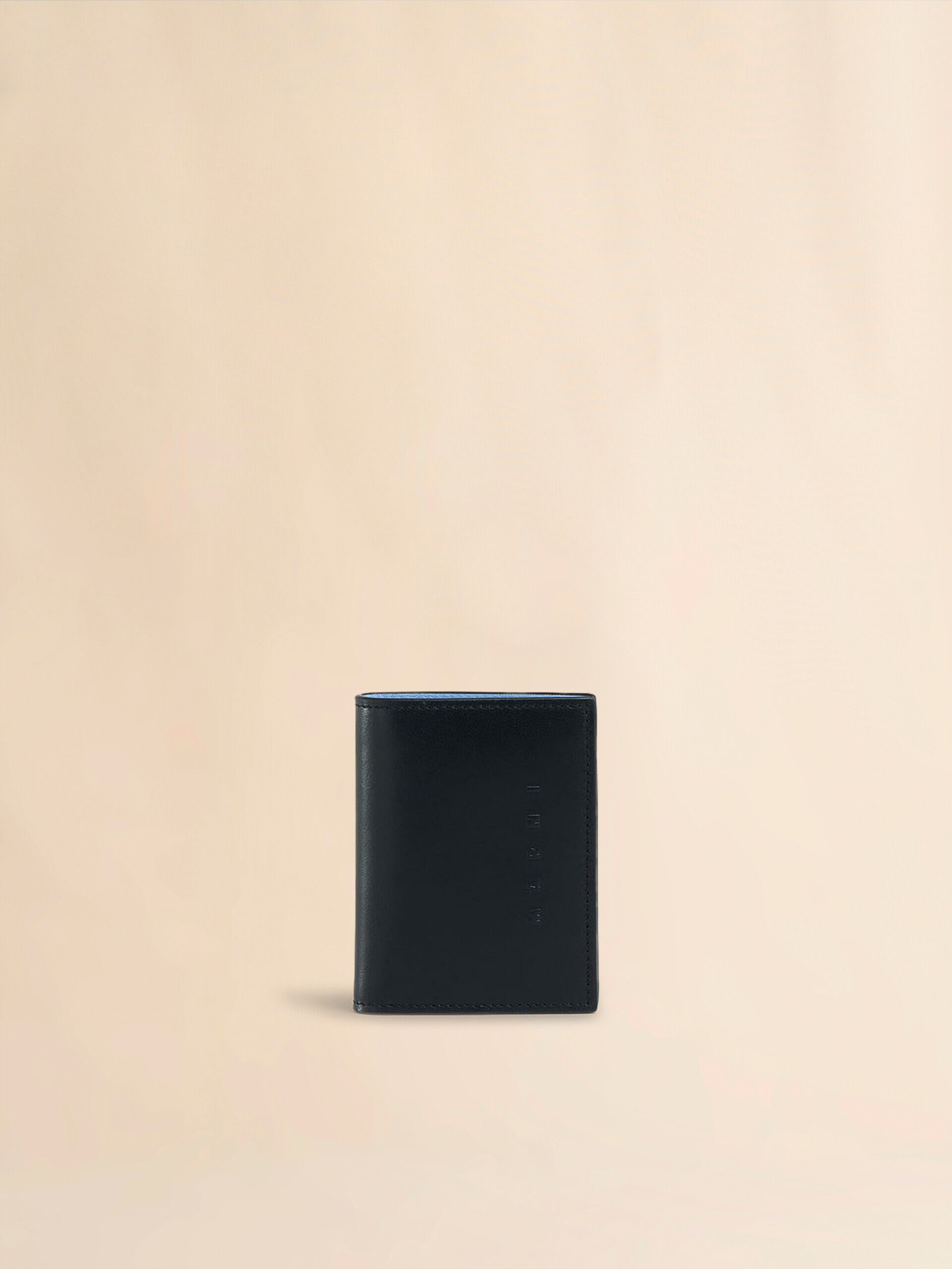 Black leather bifold wallet with raised Marni logo | Marni