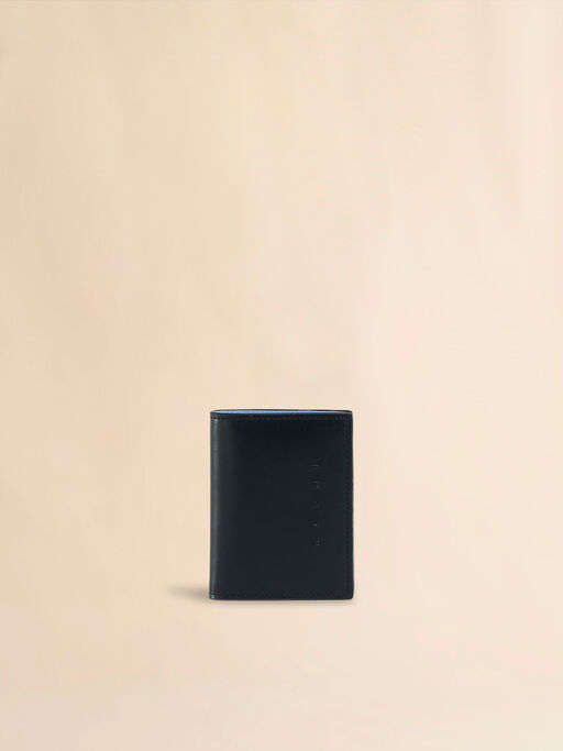 Portafoglio bi-fold in pelle nera con logo Marni in rilievo - Portafogli