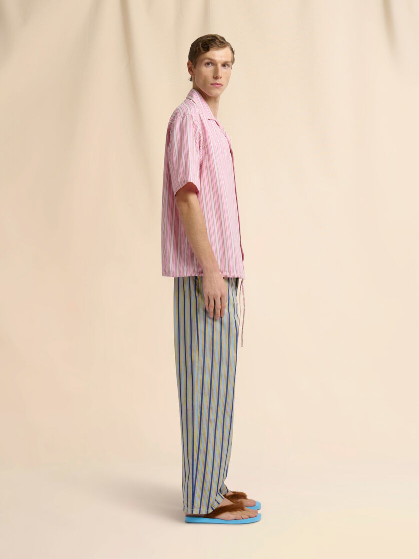 Green striped poplin trousers with trompe-l&rsquo;&oelig;il effect, Image 5