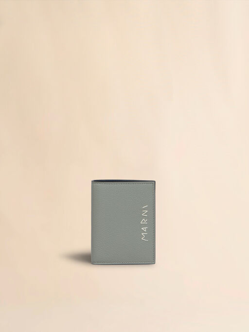 Grey leather bifold wallet with Marni Mending embroidery - Wallets