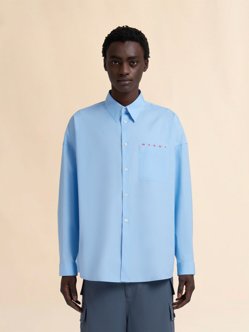 Chemise en popeline bio bleu clair avec logo Marni - Chemises - Image 2