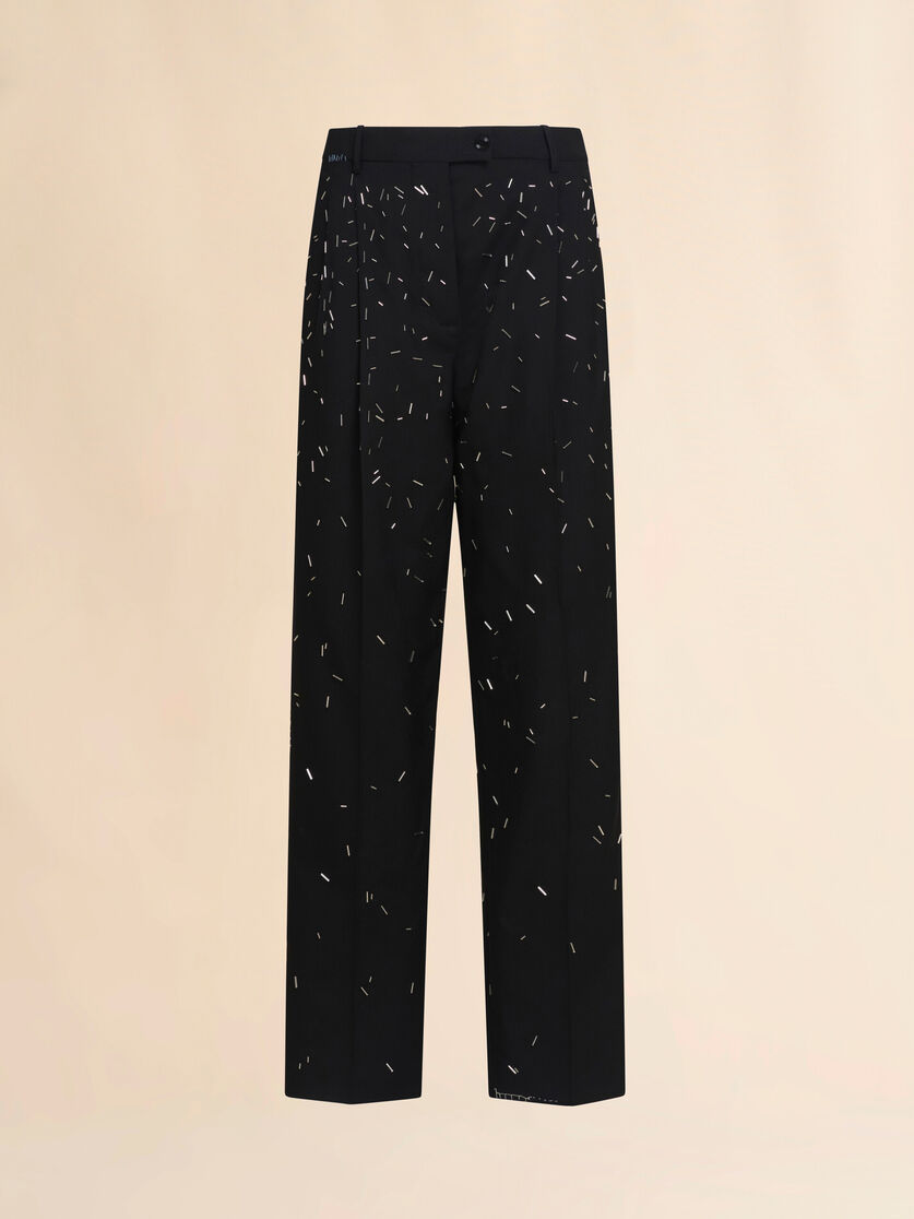 Black straight cut wool trousers with bead detail - Pants - Image 1