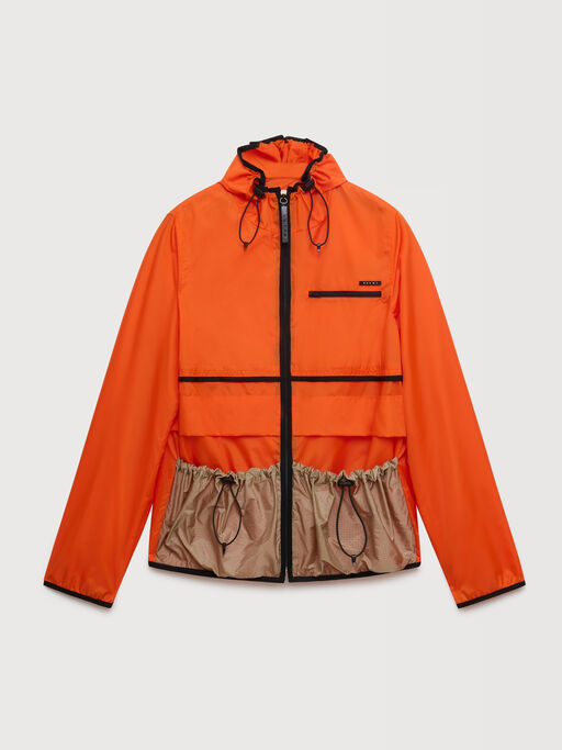 Orange nylon jacket with drawstring pockets - Jackets
