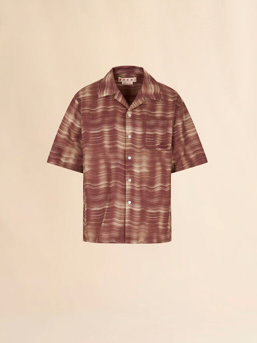 Brown ramie bowling shirt with Carousel print - Shirts