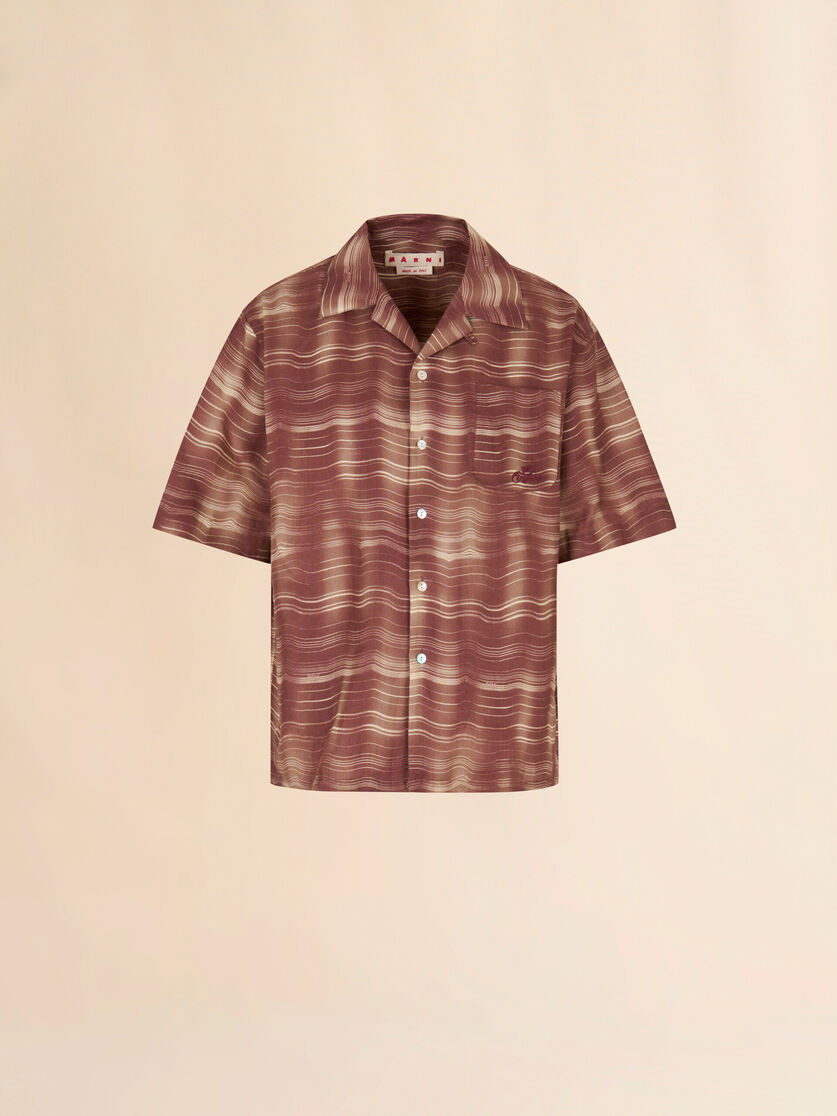 Brown ramie bowling shirt with Carousel print, Image 1