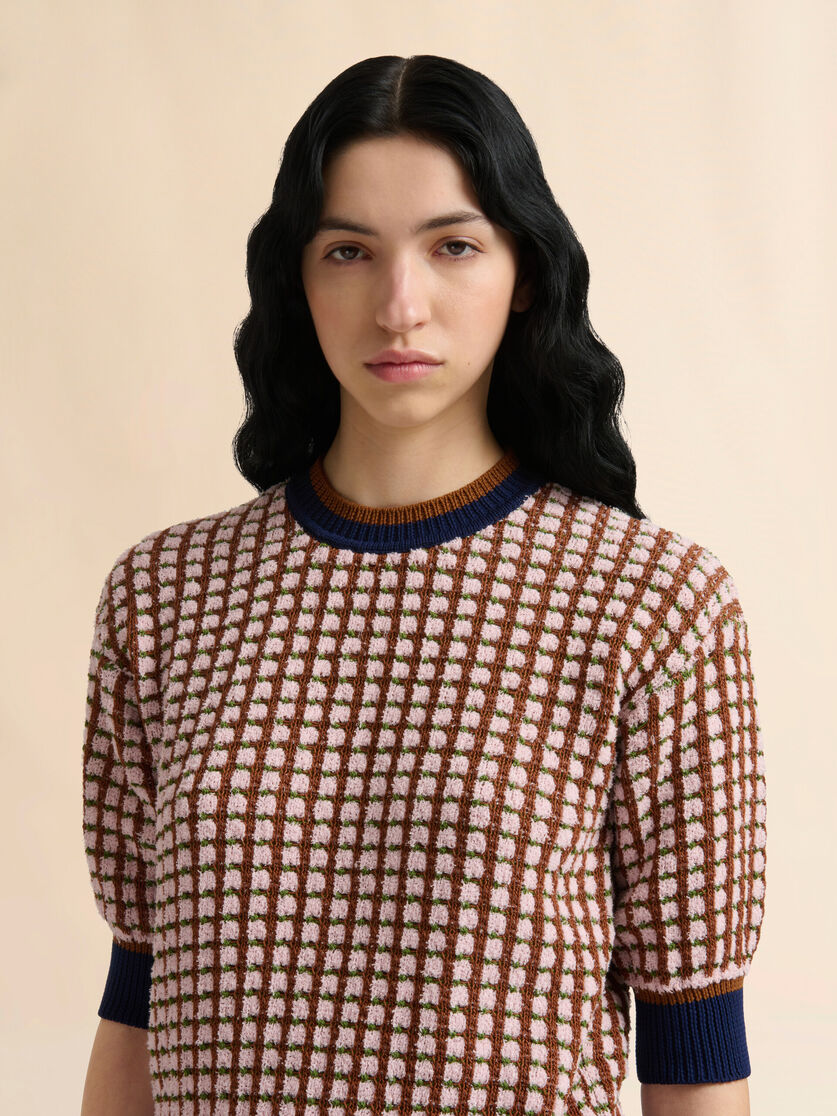 Pink and brown boucl&eacute; tweed-effect jumper, Image 5