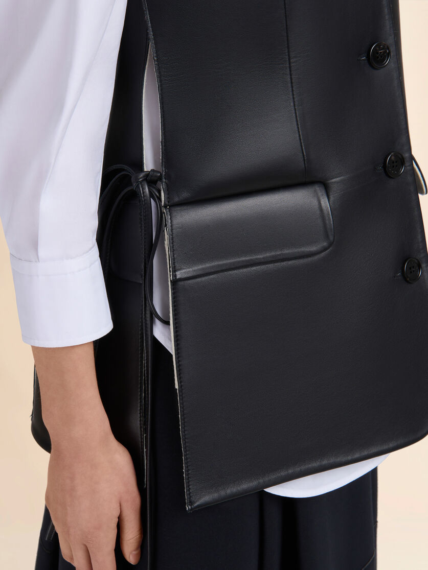 Black leather waistcoat with side slits - Waistcoats - Image 5