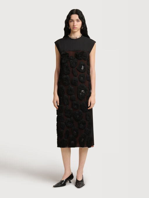 Black georgette dress with shaggy camouflage motif - Dresses