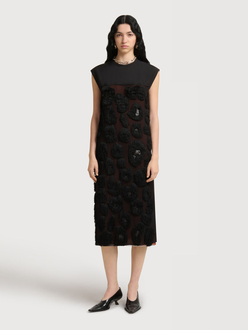 Black georgette dress with shaggy camouflage motif, Image 2