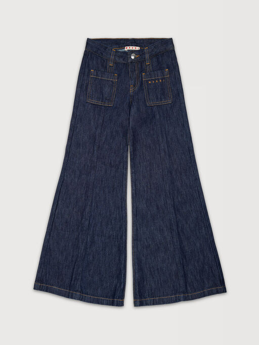 Pantal&oacute;n vaquero de denim de algod&oacute;n azul oscuro con bolsillos de parche - Pantalones