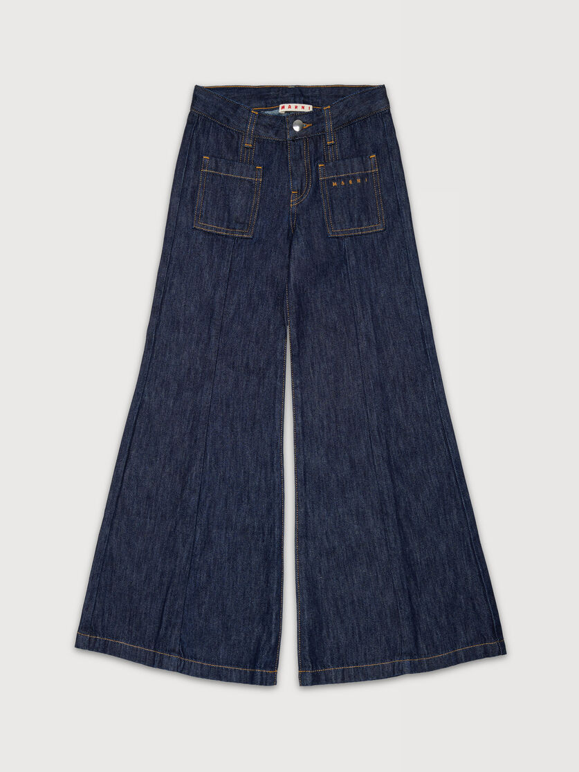 Pantal&oacute;n vaquero de denim de algod&oacute;n azul oscuro con bolsillos de parche, Image 1