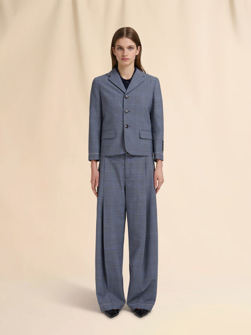 Blaue kurze Jacke aus Prince of Wales-Wolle - Jacken - Image 2
