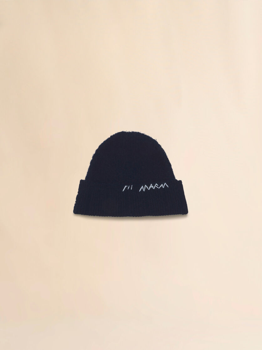 Deep blue wool-cashmere beanie with Marni Mending - Hats - Image 1