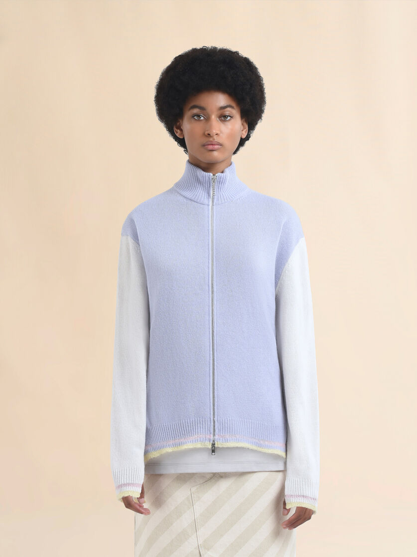 Light blue wool zip cardigan with jacquard snake - Pullovers - Image 2