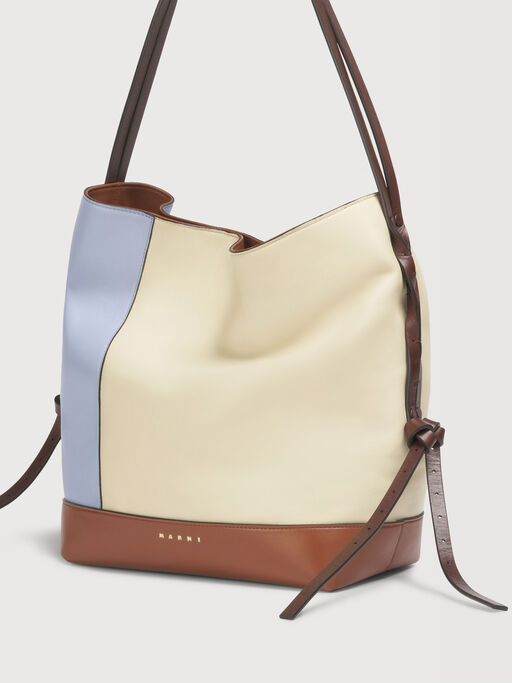 Borsa hobo Pod 2.0 piccola in pelle blu, crema e marrone - Borse a spalla