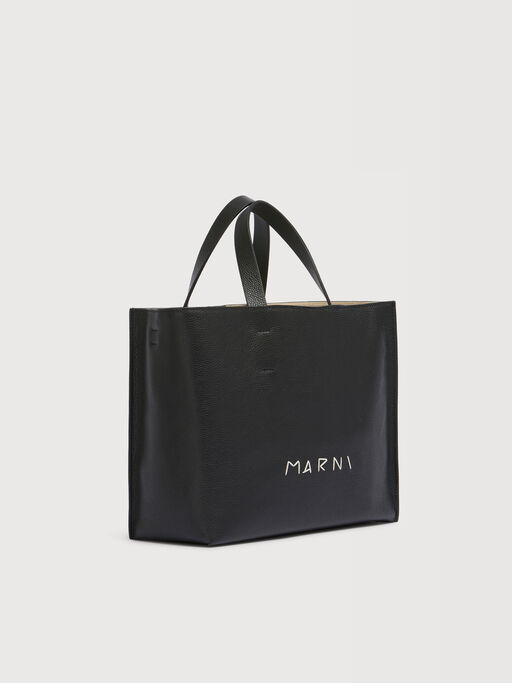 Black leather Museo Soft tote Bag with Marni Symbol embroidery - Shopping Bags