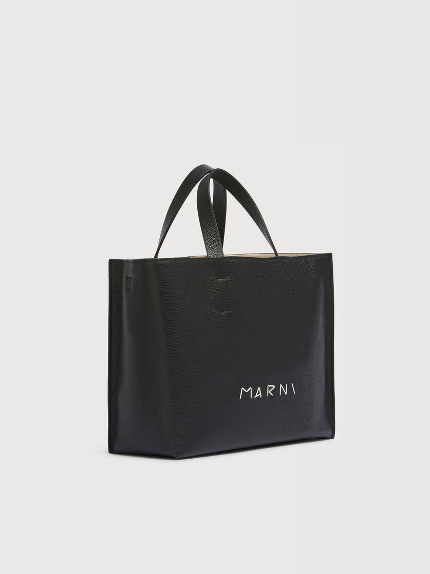 Black leather Museo Soft tote Bag with Marni Symbol embroidery, Image 5