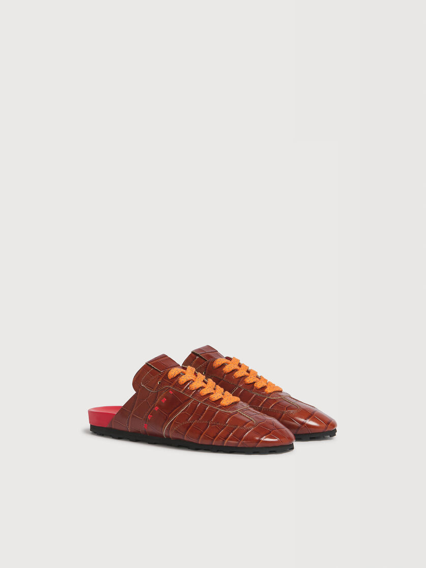 Brown croc-effect leather Softy Soccer slip-on sneaker, Image 2