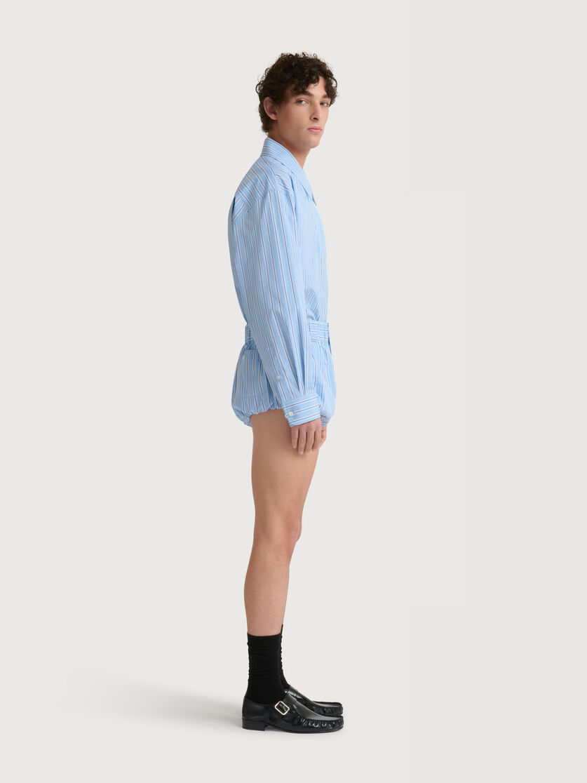 Light blue striped poplin shirt with bib insert, Image 3