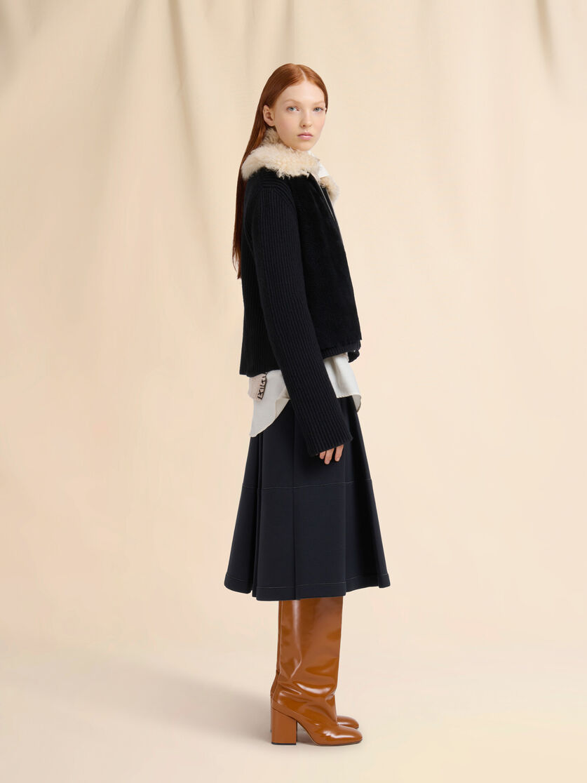 Black wool cardigan with shearling patches - Jackets - Image 6