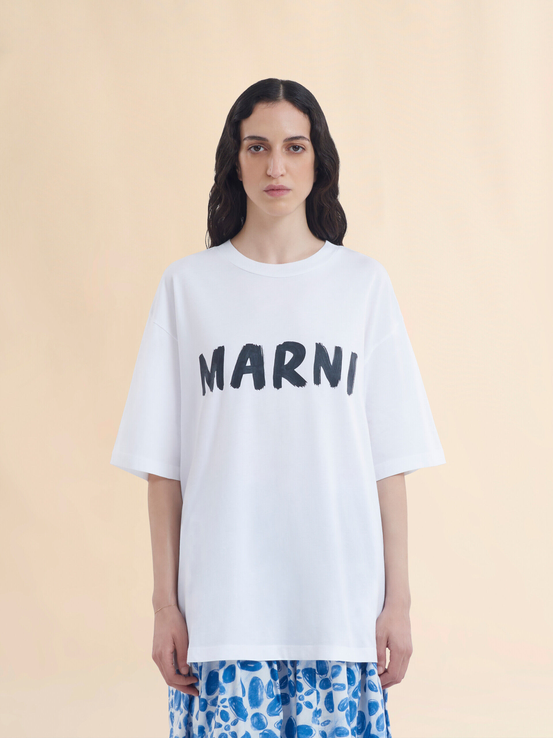 White organic cotton T-shirt with logo | Marni