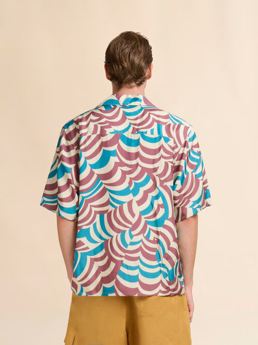 Brown and turquoise twill bowling shirt with Yoyo print - Shirts