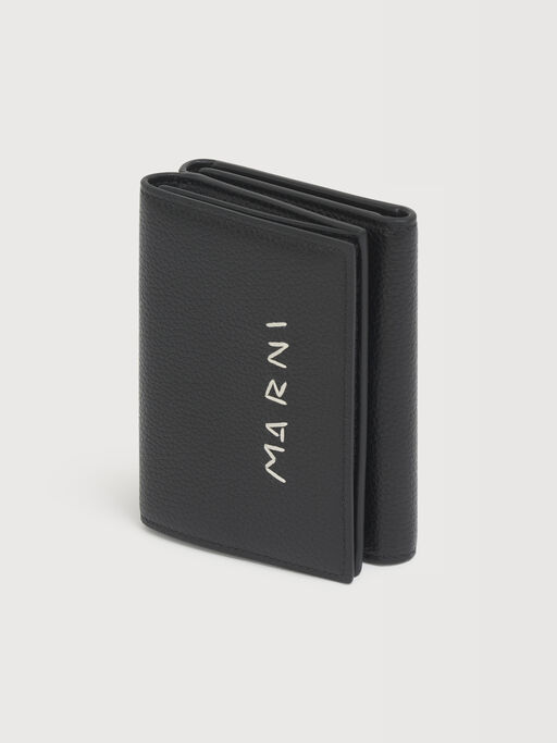 Black leather trifold wallet with Marni Mending embroidery - Wallets