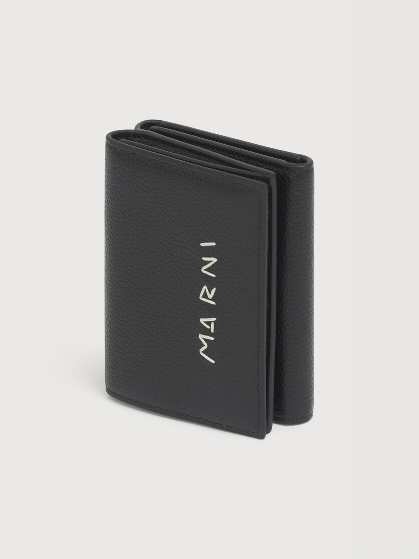 Black leather trifold wallet with Marni Mending embroidery, Image 4