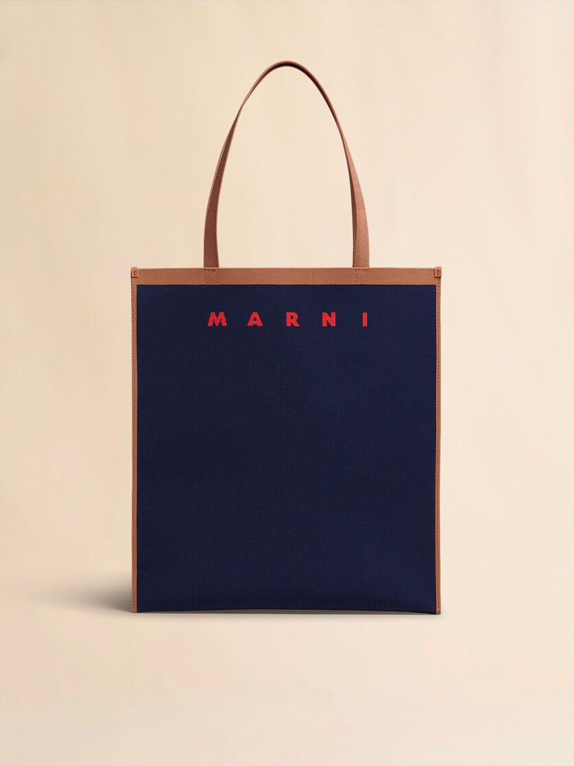 TRUNK SOFT in blue and brown knit fabric - Shopping Bags - Image 1