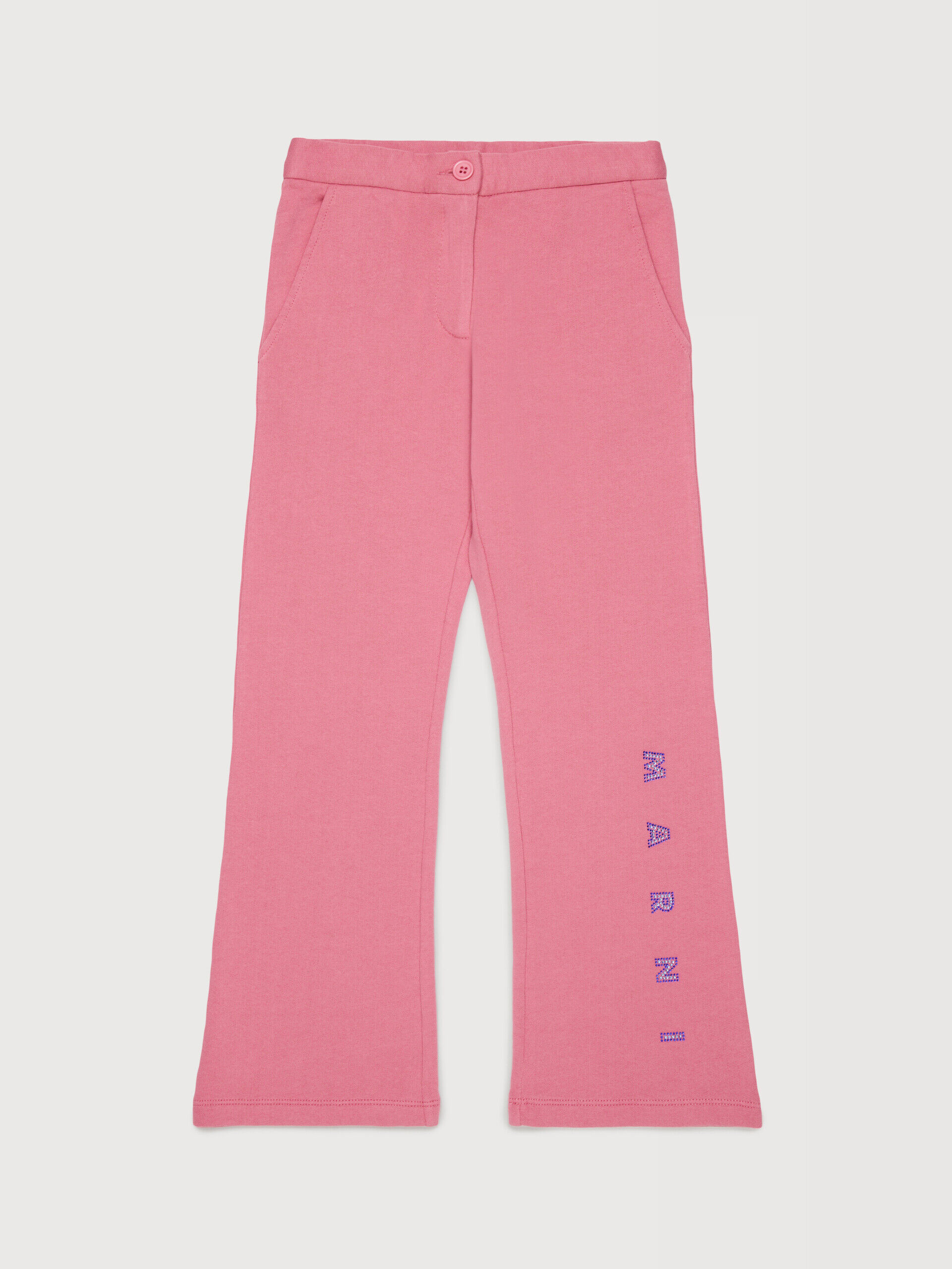 ピンク コットンパンツ、ラインストーンのロゴ入り | Marni