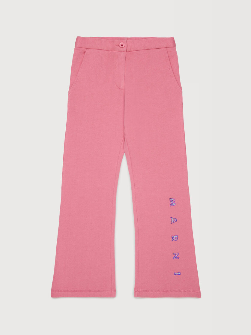 Pink cotton trousers with rhinestone logo, Image 1