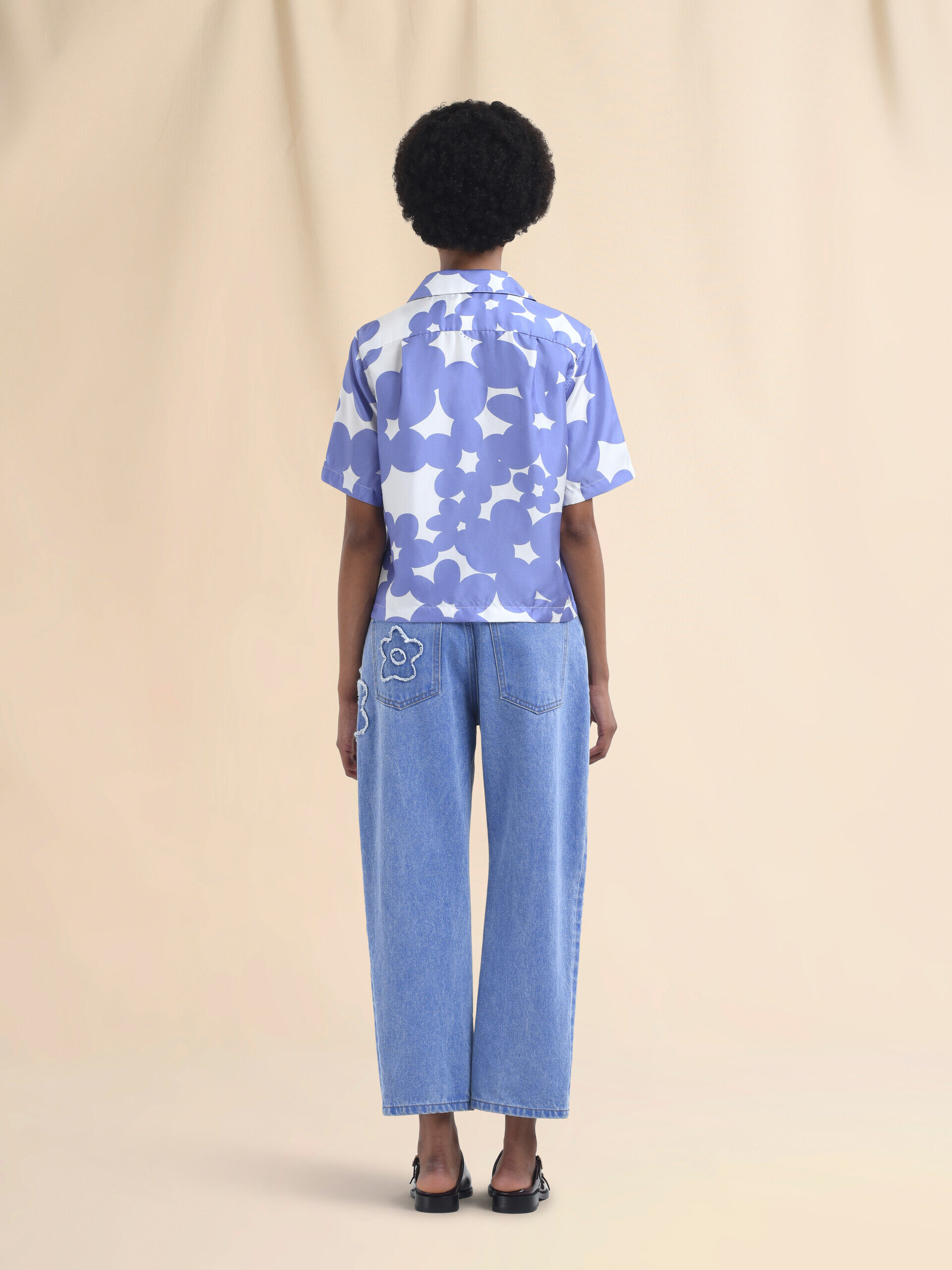 MARNI パジャマデザインパンツ シルク100 ブルー ホワイト Dillies モチーフ シルクボウリングシャツ | Marni